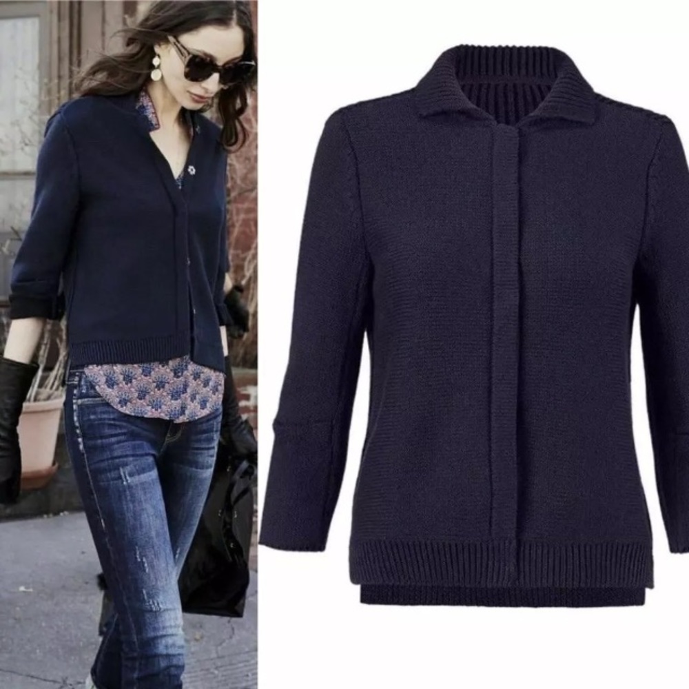 CAbi Pursuit Cardigan Sweater Ribbed Blue Knit‎ Women’s Sz Medium #3523